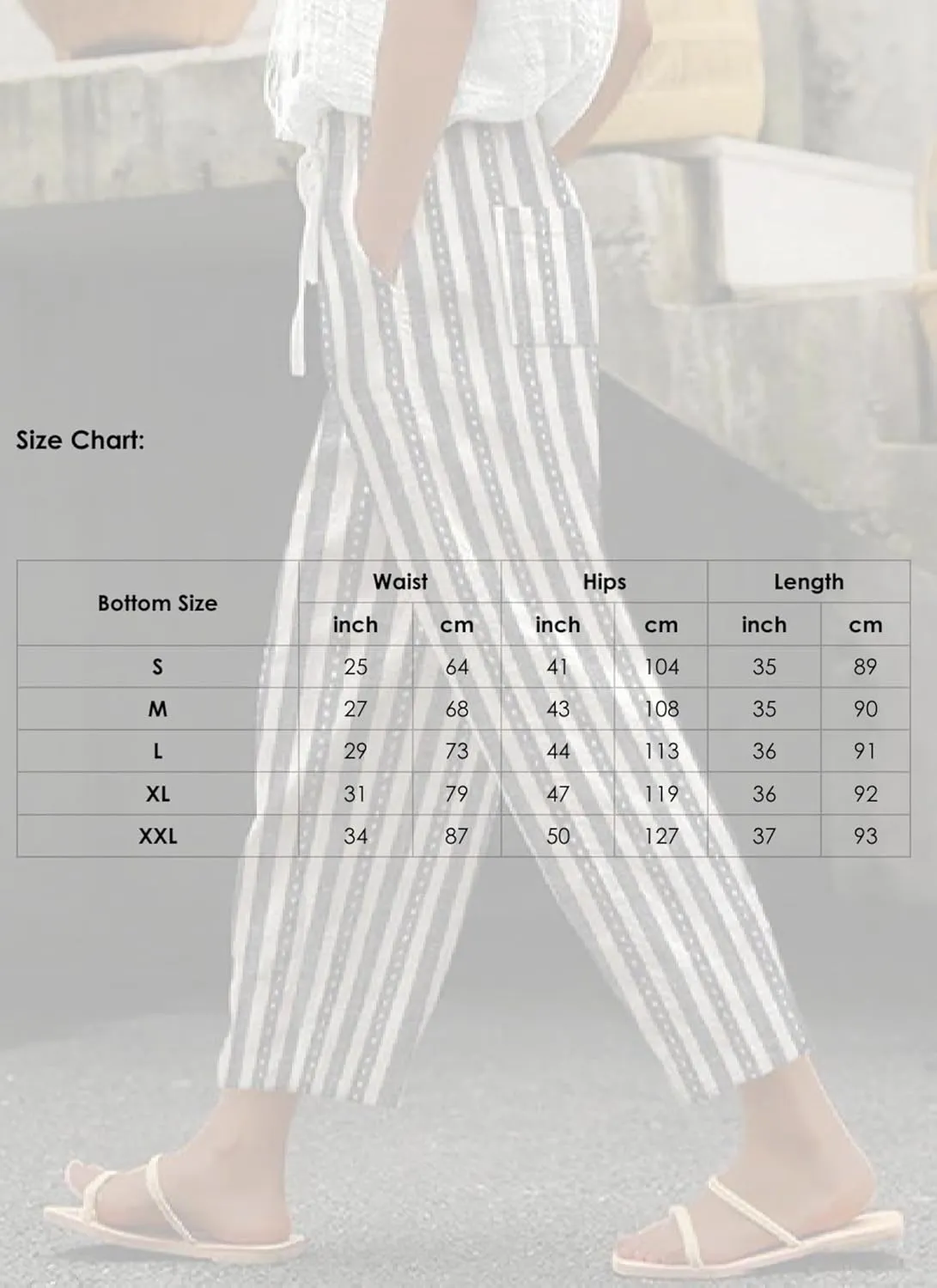 LOZ Women's Wide Leg Harem Pants Grey Striped Summer Casual Palazzo Bottoms Drawstring Lounge Cropped Pants with Pockets