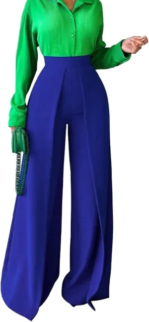 LROSEY Women Flowy High Waisted Wide Leg Dress Pants Pleated Palazzo Trousers for Casual Business Work Office Suit