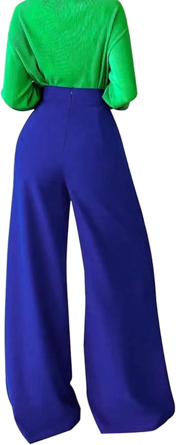 LROSEY Women Flowy High Waisted Wide Leg Dress Pants Pleated Palazzo Trousers for Casual Business Work Office Suit