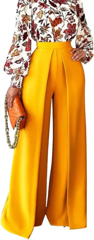 LROSEY Women Flowy High Waisted Wide Leg Dress Pants Pleated Palazzo Trousers for Casual Business Work Office Suit