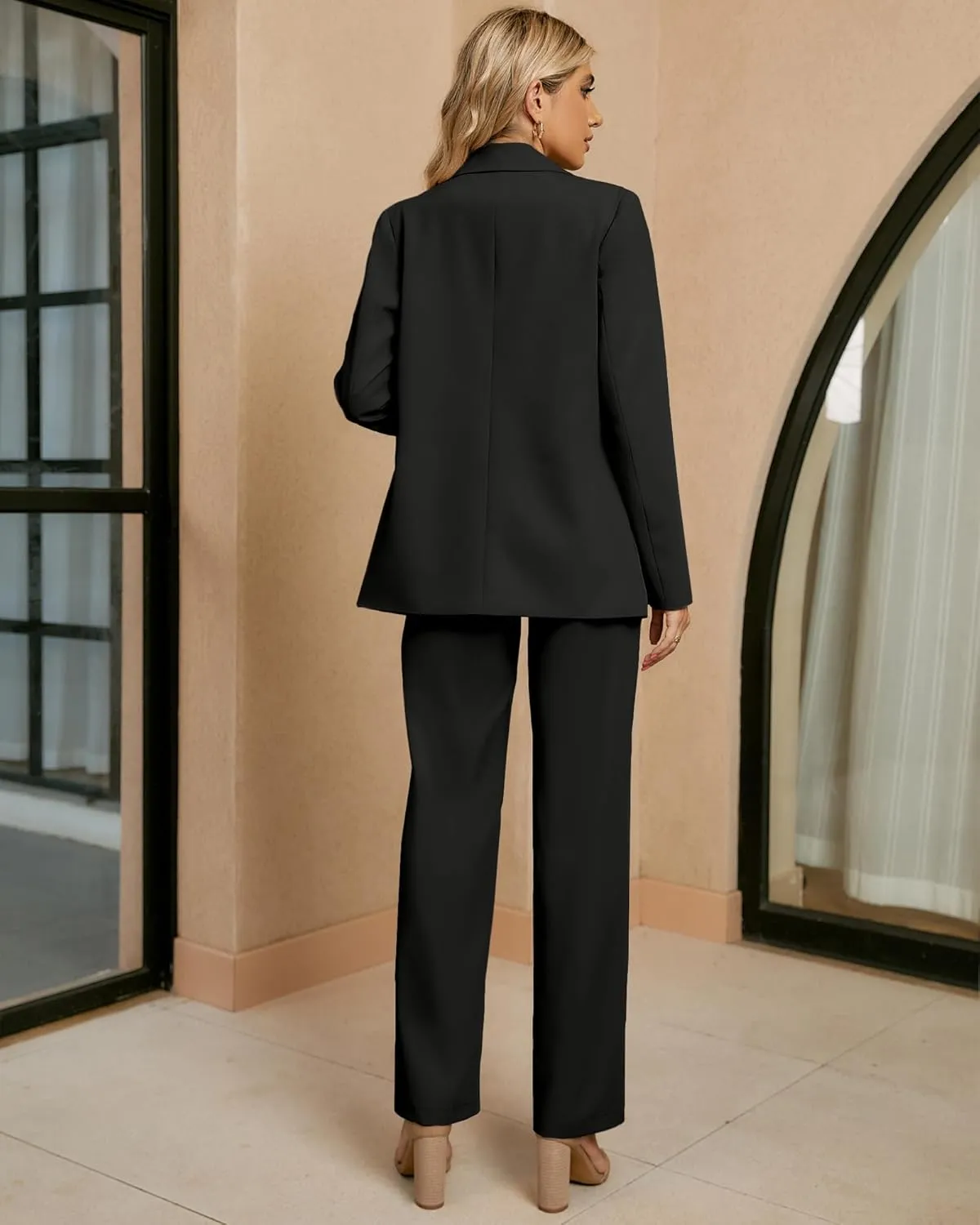 luvamia 2 Piece Outfits for Women Dressy Blazer Jackets High Waisted Straight Leg Pants Suits Set Business Casual Office