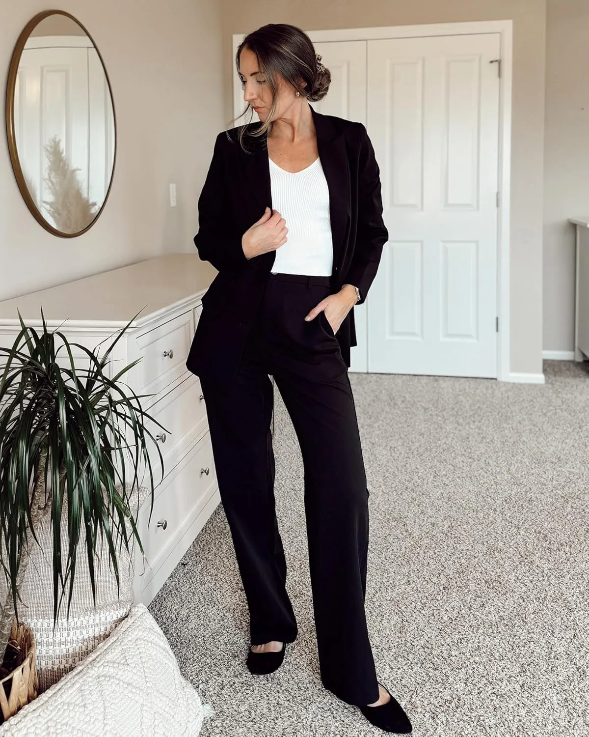 luvamia 2 Piece Outfits for Women Dressy Blazer Jackets High Waisted Straight Leg Pants Suits Set Business Casual Office