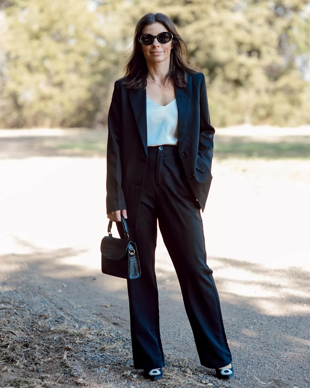 luvamia 2 Piece Outfits for Women Dressy Blazer Jackets High Waisted Straight Leg Pants Suits Set Business Casual Office