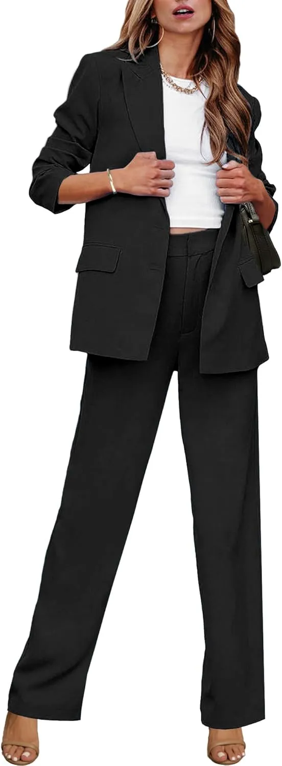 luvamia 2 Piece Outfits for Women Dressy Blazer Jackets High Waisted Straight Leg Pants Suits Set Business Casual Office