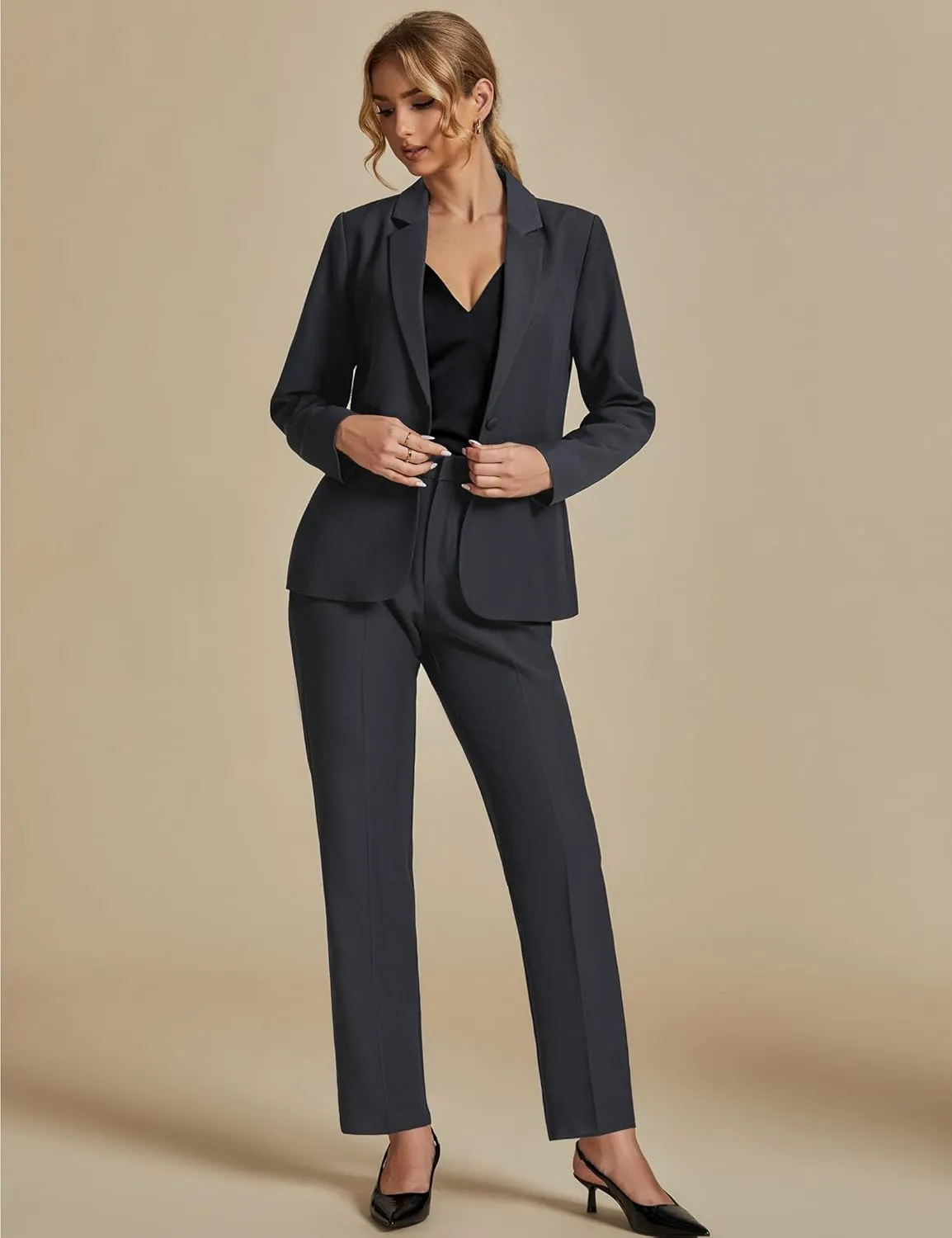 luvamia Women's Two Piece Sets Pants Suits Dressy Business Casual Outfits Professional Blazer Pantsuits Set Work Office