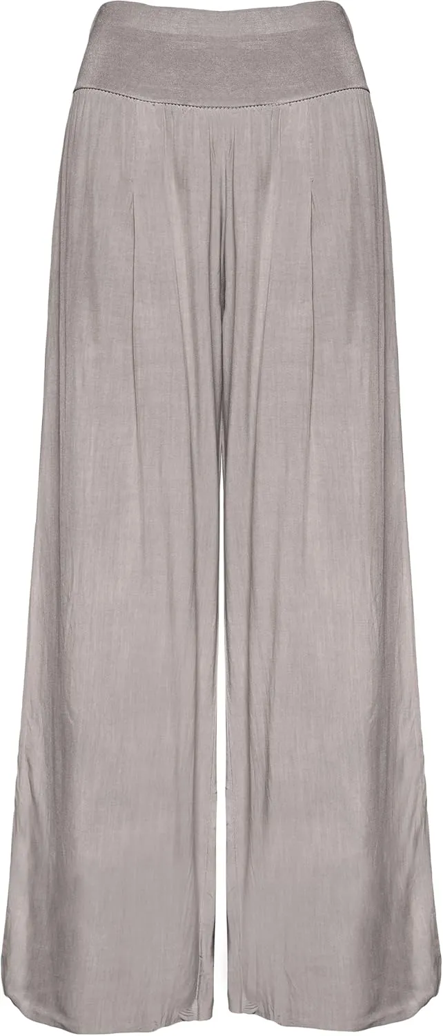 M Made in Italy Women's Elastic-Waist Wide Leg Maxi Palazzo Pants