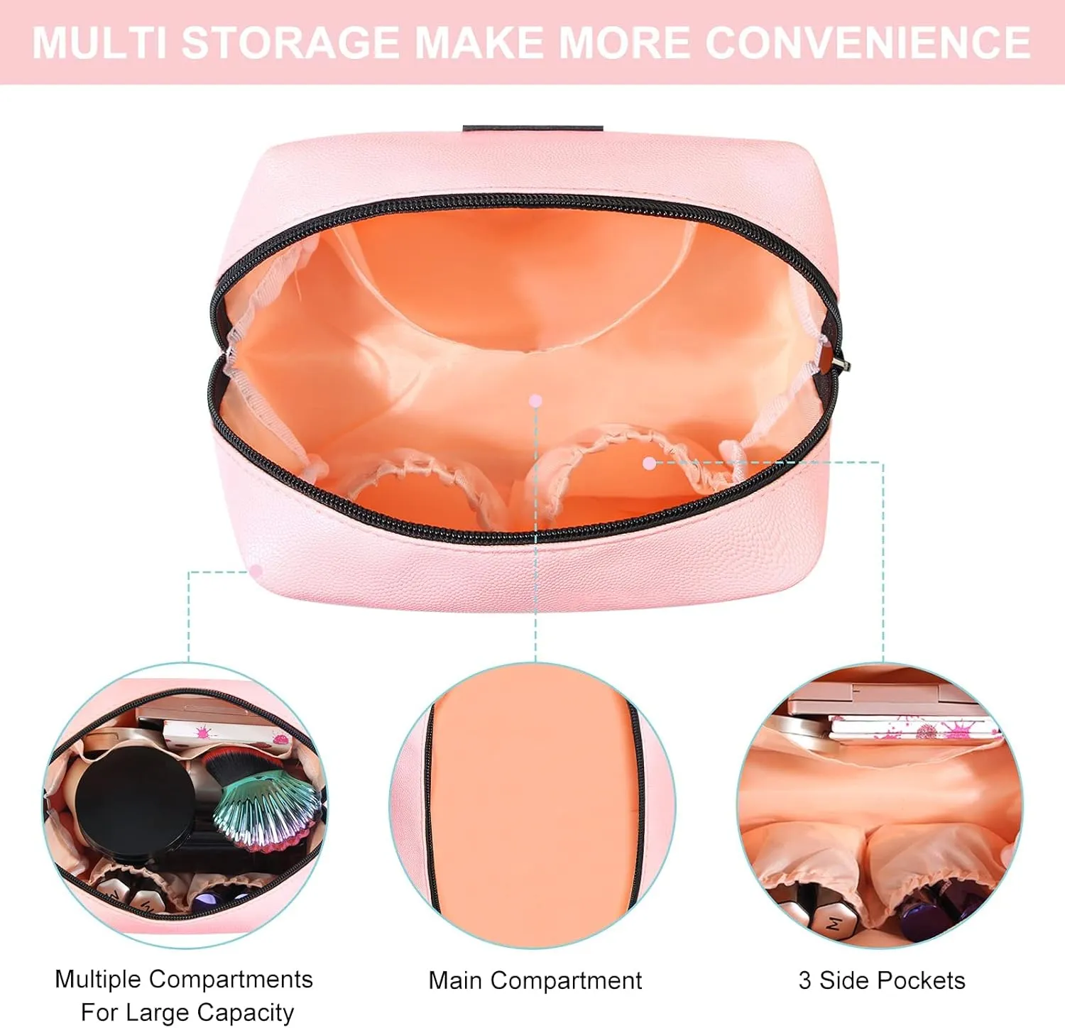 MAANGE Small Makeup Bag For Purse, Travel Cosmetic Bag Makeup Pouch PU Leather Portable Versatile Zipper Pouch For Women (Pink)