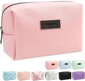 MAANGE Small Makeup Bag For Purse, Travel Cosmetic Bag Makeup Pouch PU Leather Portable Versatile Zipper Pouch For Women (Pink)