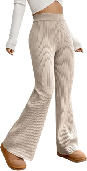 MakeMeChic Women's Wide Leg Pants Ribbed Knit High Waist Casual Lounge Pants