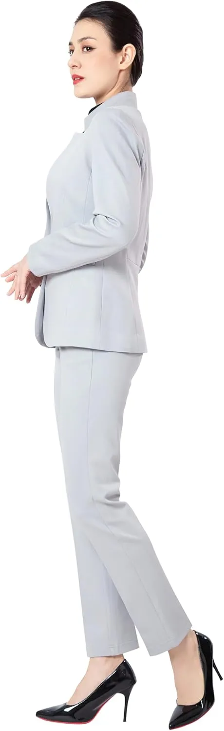 Marycrafts Women's Professional Stand Up Collar Blazer Pant Suits 2 Piece Set Business
