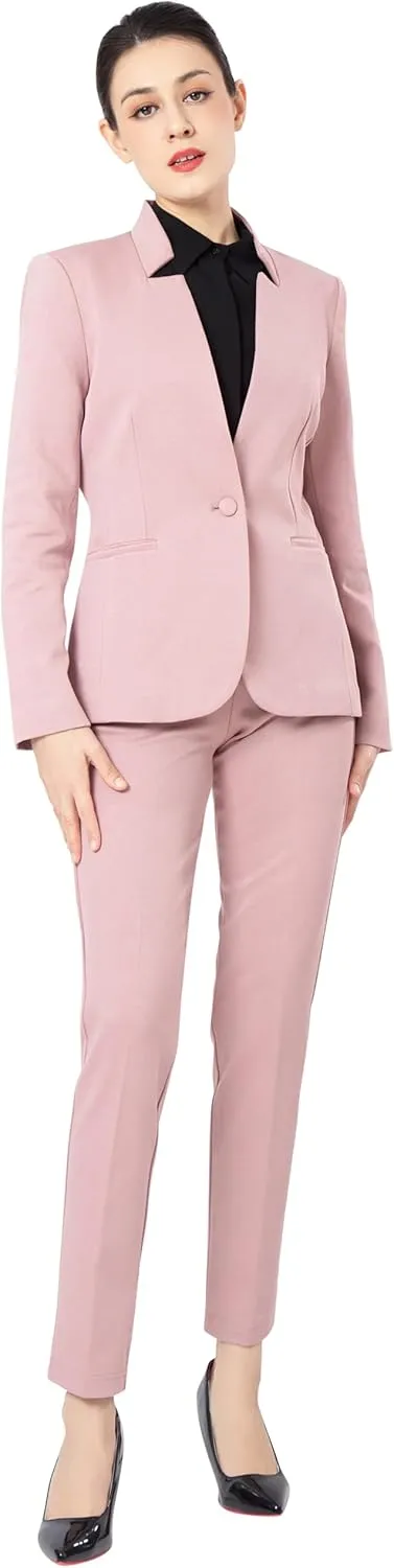 Marycrafts Women's Professional Stand Up Collar Blazer Pant Suits 2 Piece Set Business