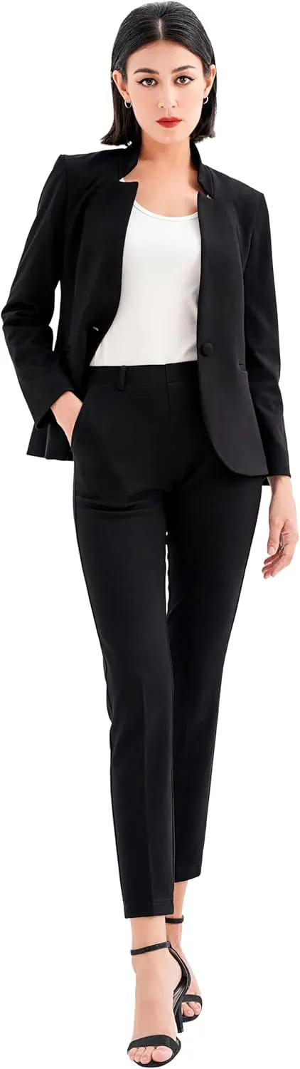 Marycrafts Women's Professional Stand Up Collar Blazer Pant Suits 2 Piece Set Business