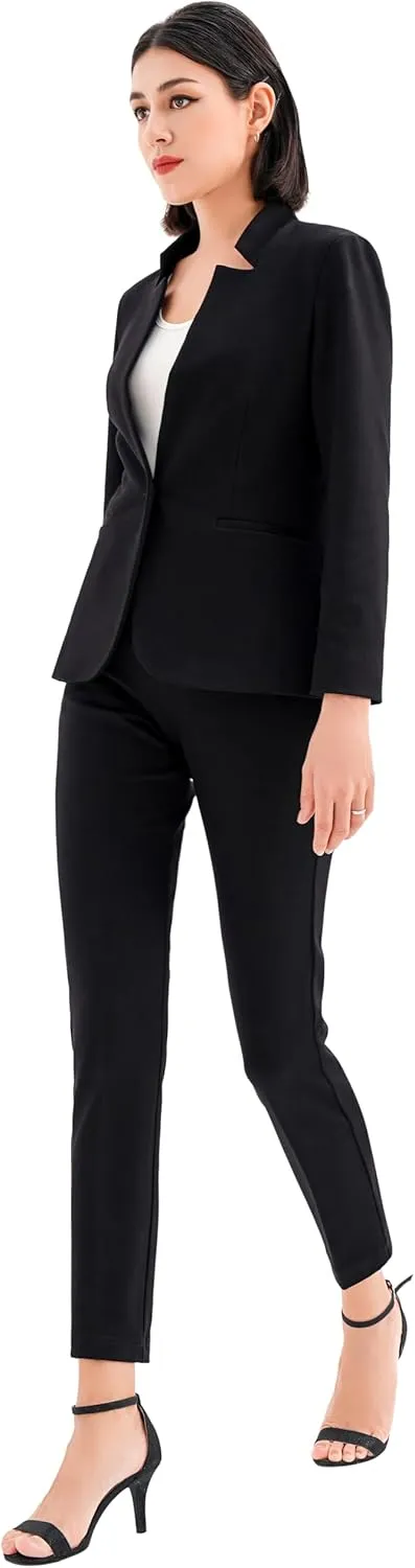 Marycrafts Women's Professional Stand Up Collar Blazer Pant Suits 2 Piece Set Business