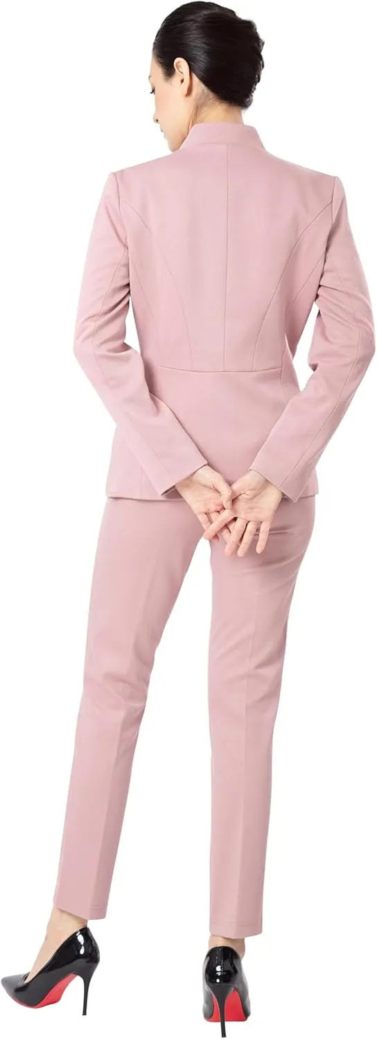 Marycrafts Women's Professional Stand Up Collar Blazer Pant Suits 2 Piece Set Business