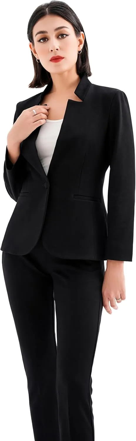 Marycrafts Women's Professional Stand Up Collar Blazer Pant Suits 2 Piece Set Business