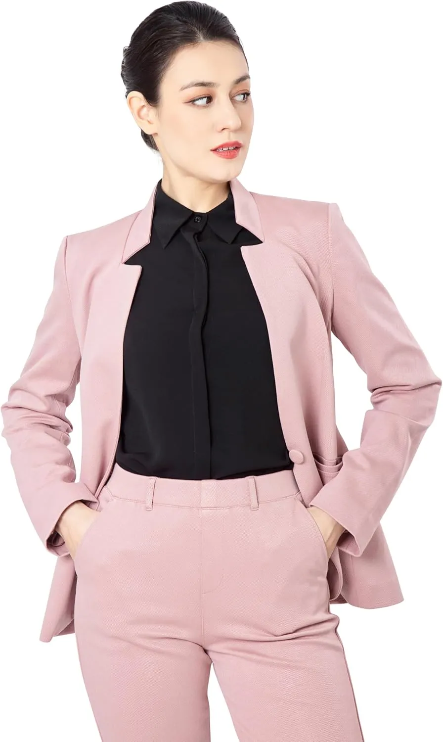 Marycrafts Women's Professional Stand Up Collar Blazer Pant Suits 2 Piece Set Business