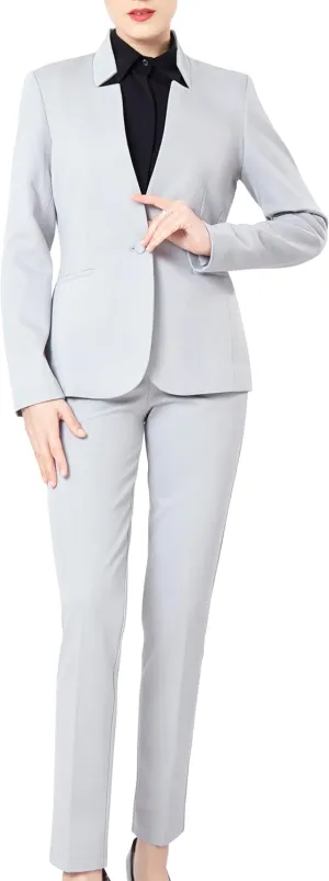 Marycrafts Women's Professional Stand Up Collar Blazer Pant Suits 2 Piece Set Business