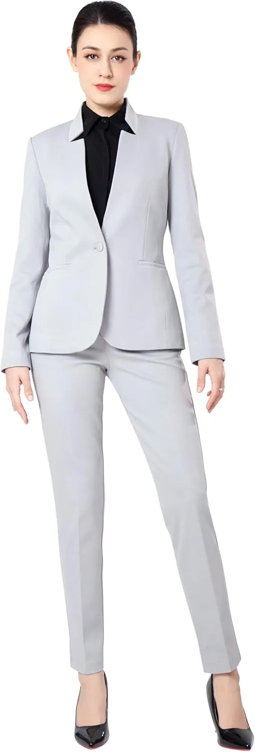Marycrafts Women's Professional Stand Up Collar Blazer Pant Suits 2 Piece Set Business