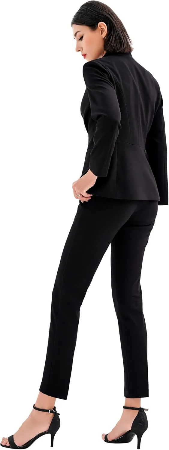 Marycrafts Women's Professional Stand Up Collar Blazer Pant Suits 2 Piece Set Business