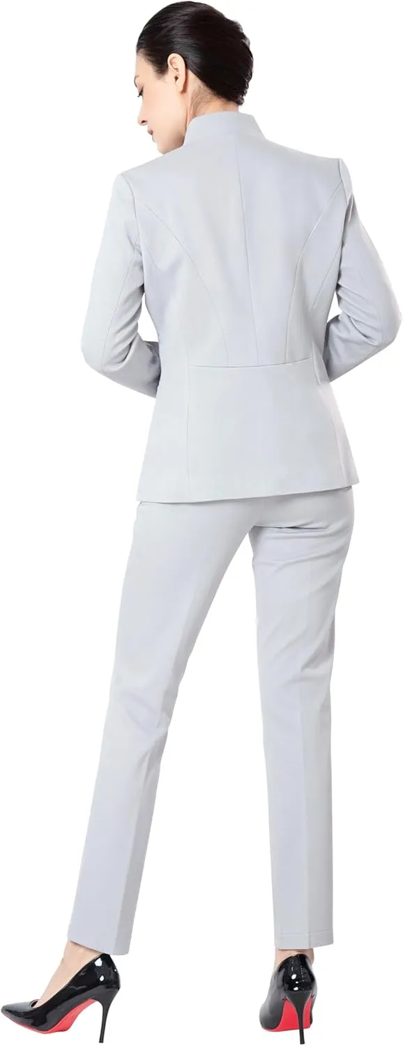 Marycrafts Women's Professional Stand Up Collar Blazer Pant Suits 2 Piece Set Business