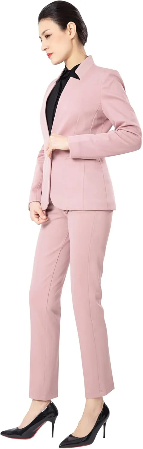 Marycrafts Women's Professional Stand Up Collar Blazer Pant Suits 2 Piece Set Business