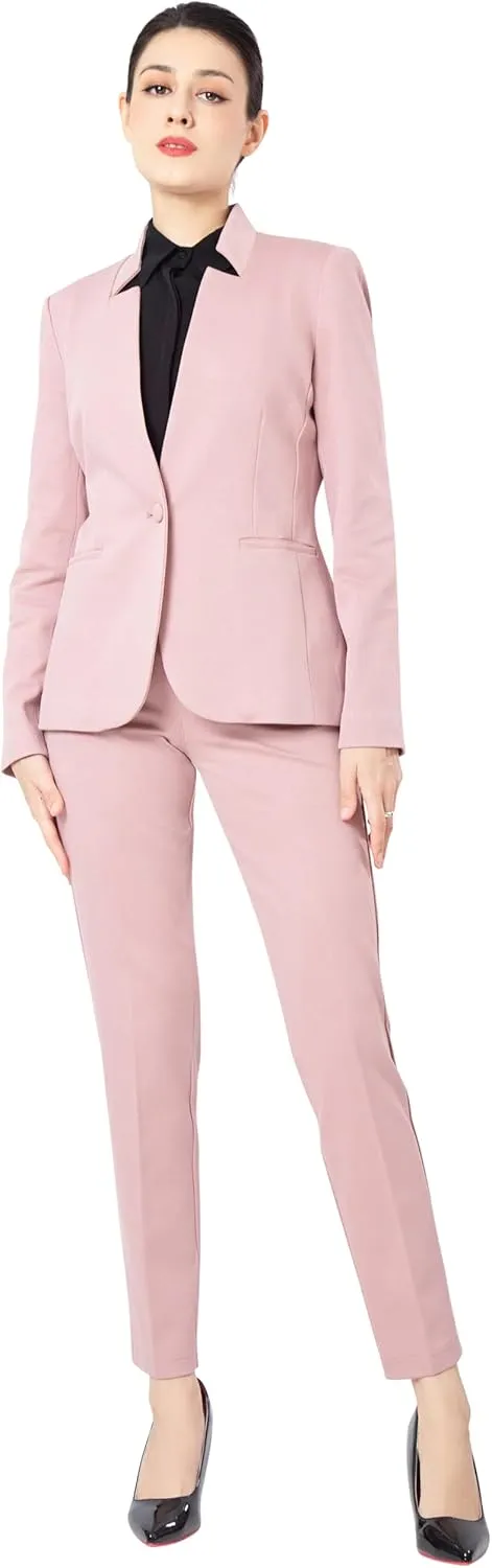 Marycrafts Women's Professional Stand Up Collar Blazer Pant Suits 2 Piece Set Business