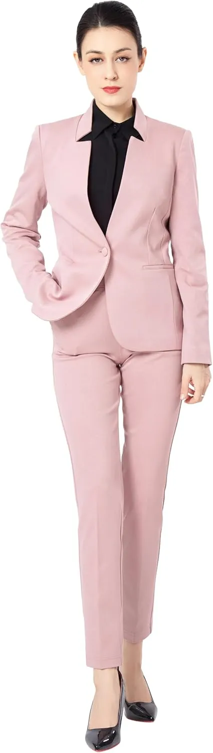 Marycrafts Women's Professional Stand Up Collar Blazer Pant Suits 2 Piece Set Business
