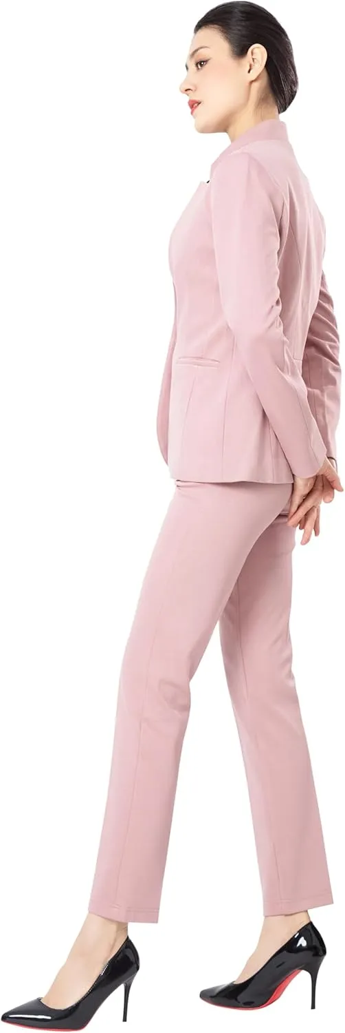 Marycrafts Women's Professional Stand Up Collar Blazer Pant Suits 2 Piece Set Business