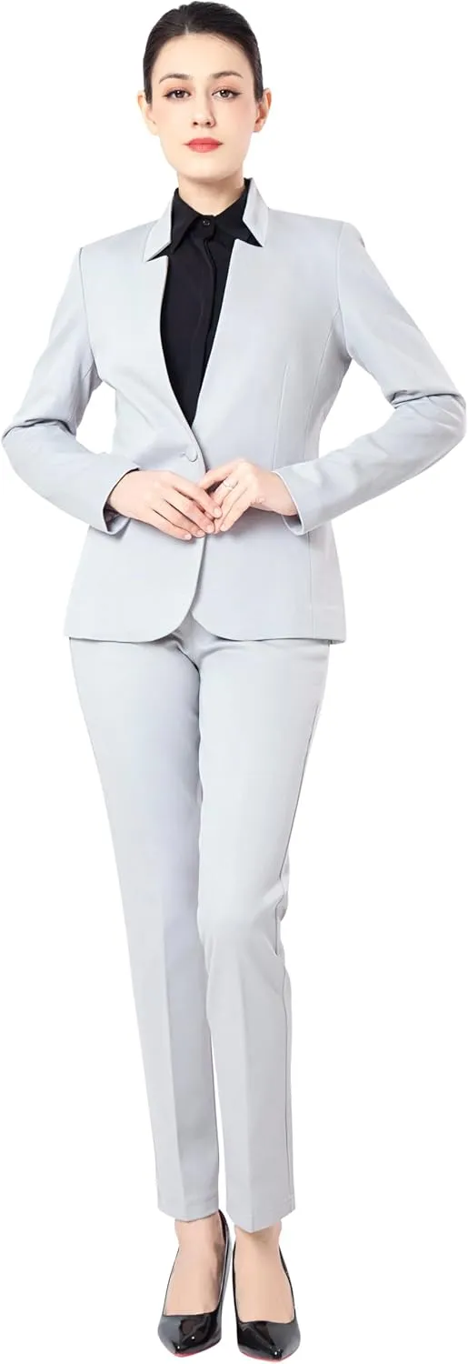 Marycrafts Women's Professional Stand Up Collar Blazer Pant Suits 2 Piece Set Business