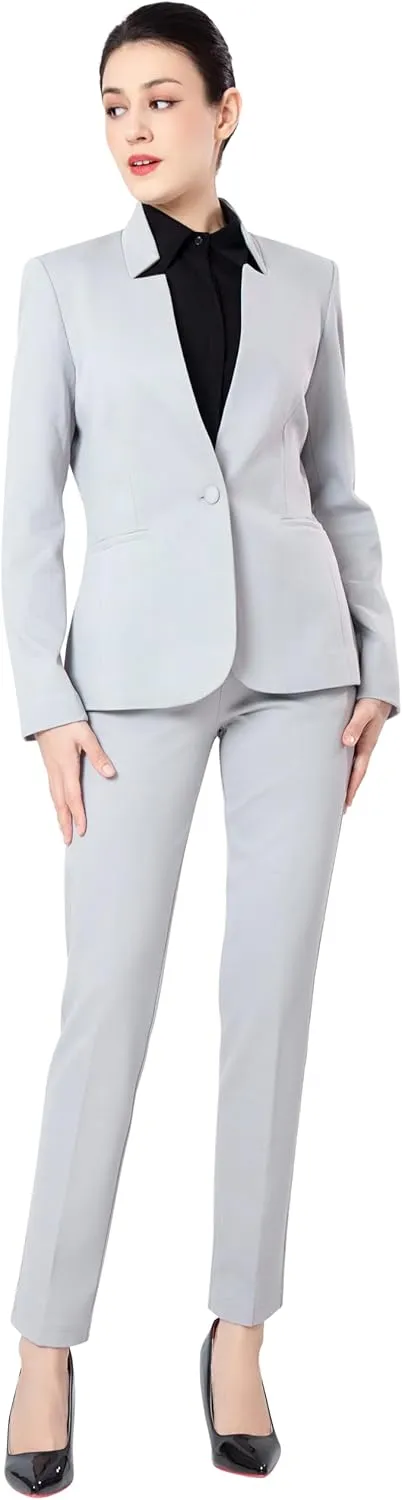 Marycrafts Women's Professional Stand Up Collar Blazer Pant Suits 2 Piece Set Business