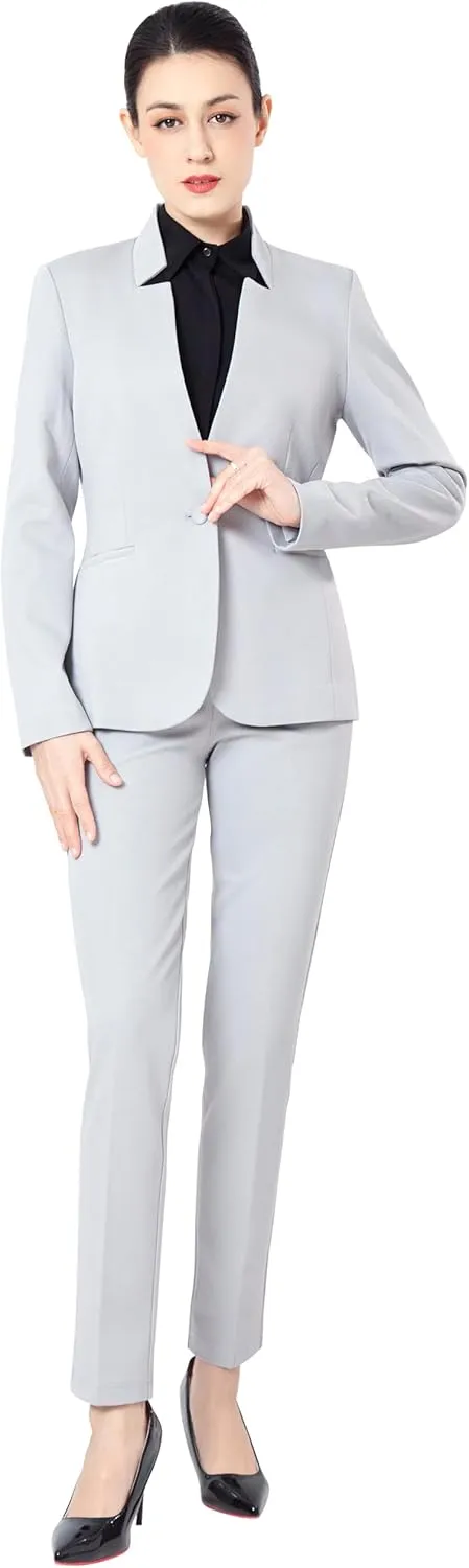 Marycrafts Women's Professional Stand Up Collar Blazer Pant Suits 2 Piece Set Business