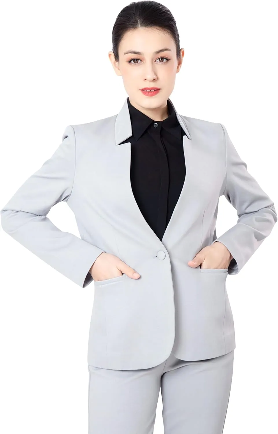 Marycrafts Women's Professional Stand Up Collar Blazer Pant Suits 2 Piece Set Business