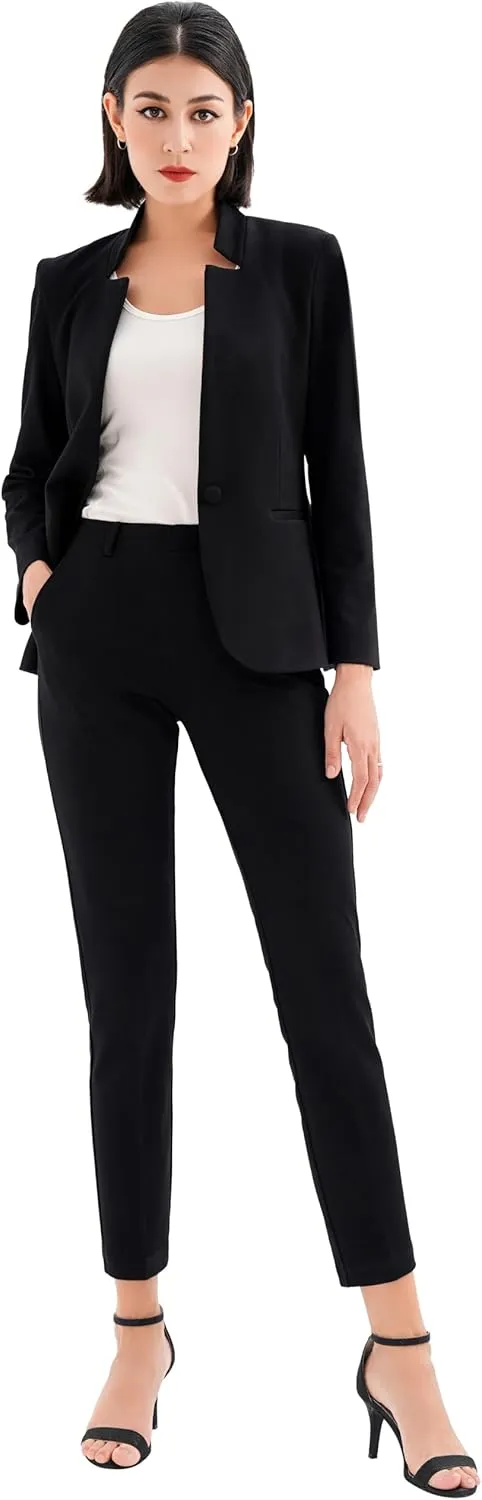 Marycrafts Women's Professional Stand Up Collar Blazer Pant Suits 2 Piece Set Business