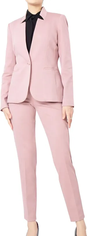 Marycrafts Women's Professional Stand Up Collar Blazer Pant Suits 2 Piece Set Business