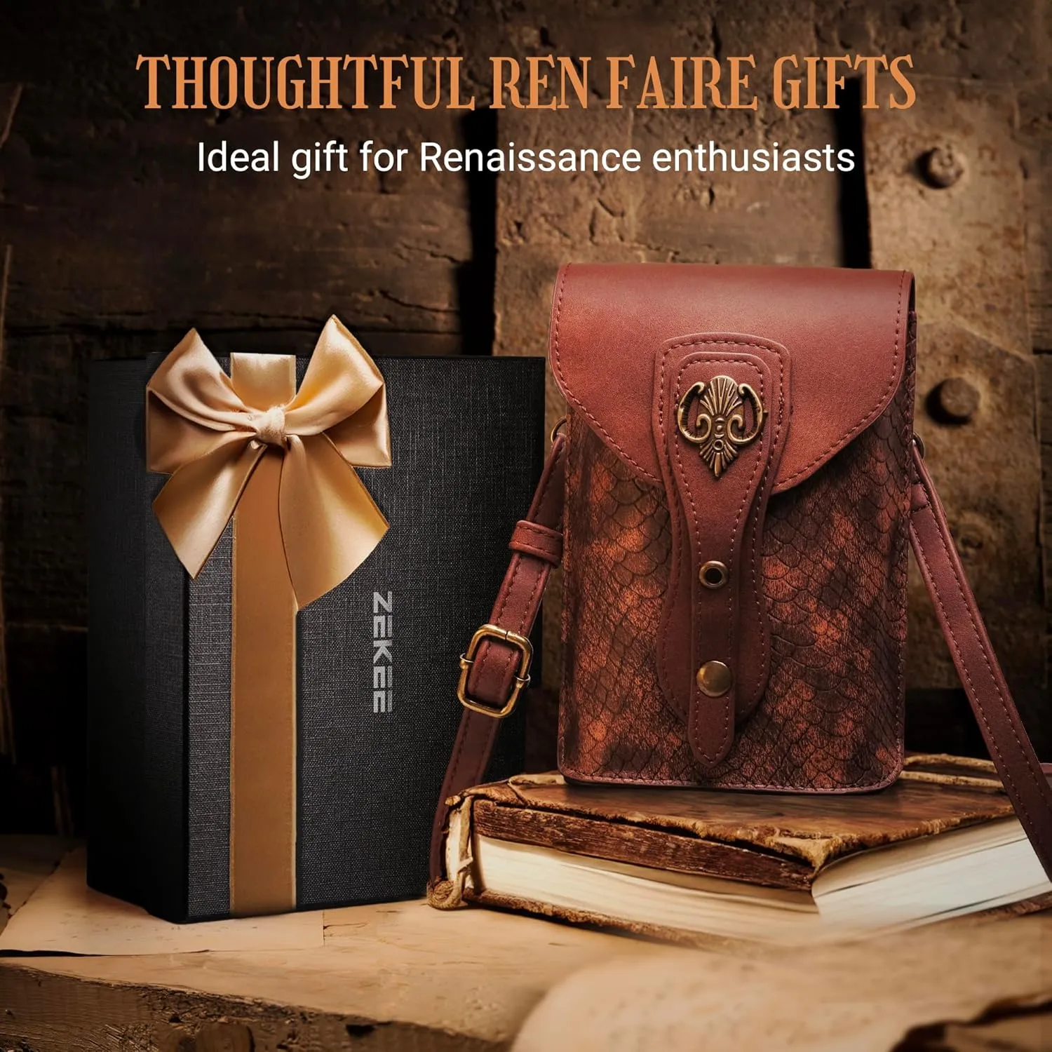 Medieval Leather Belt Pouch  Versatile Renaissance Bag for Ren Faire, Crossbody Cell Phone Holder, and Fairy Accessories - Brown Fair