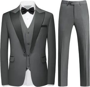 Men's 3 Piece Suit Slim Fit One Button Solid Tuxedo Jacket Suits for Men Slim Fit for Wedding Prom Blazer Vest Pants