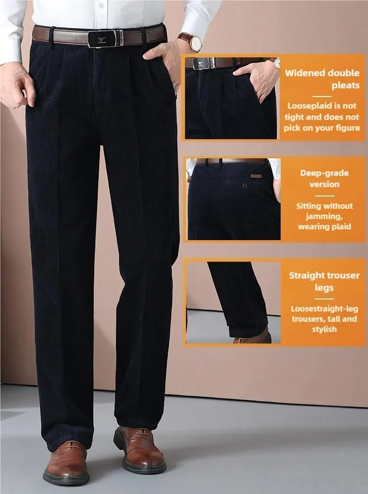 Men's Classic Fit Corduroy Dress Pants, High Waist Pleated