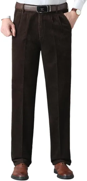 Men's Classic Fit Corduroy Dress Pants, High Waist Pleated