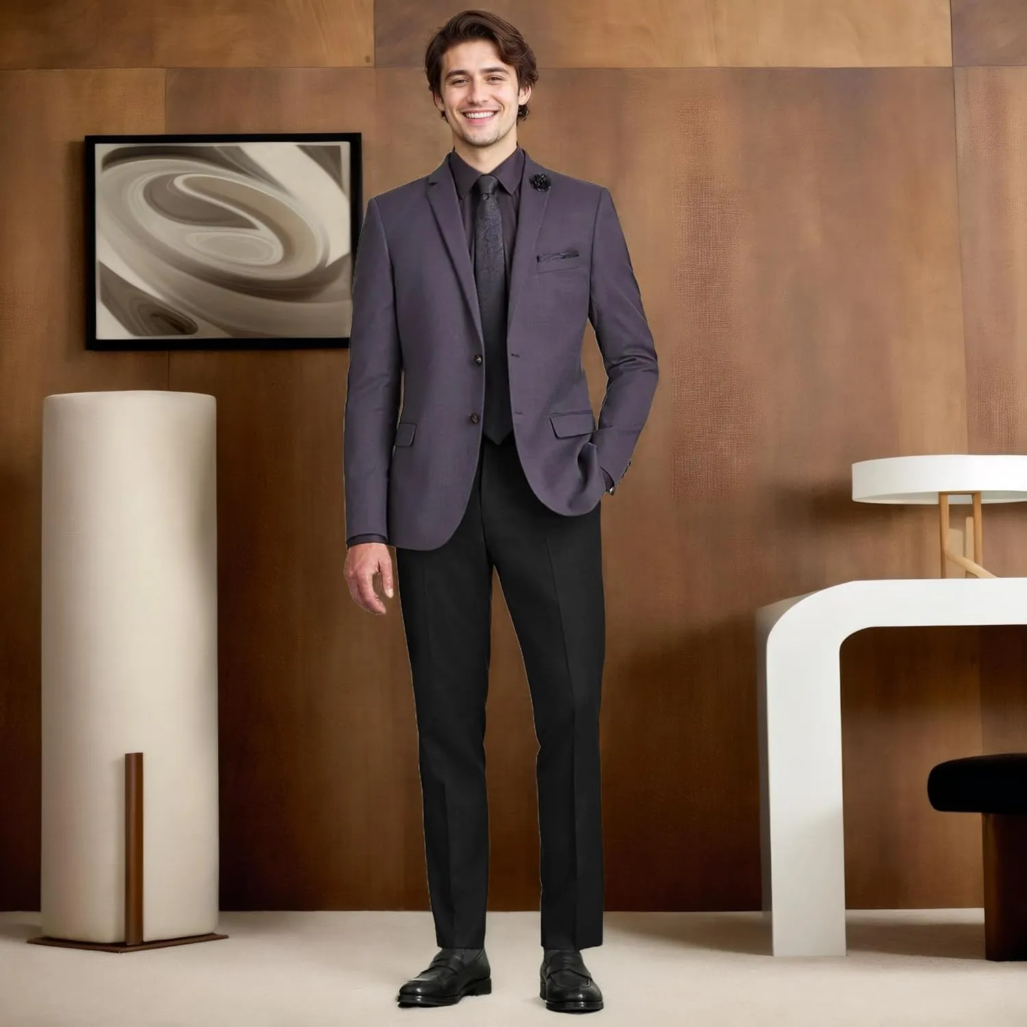 Men's Classic Fit Flat Front Dress Pants Expandable Waist Wrinkle Free Suit Pants for Men