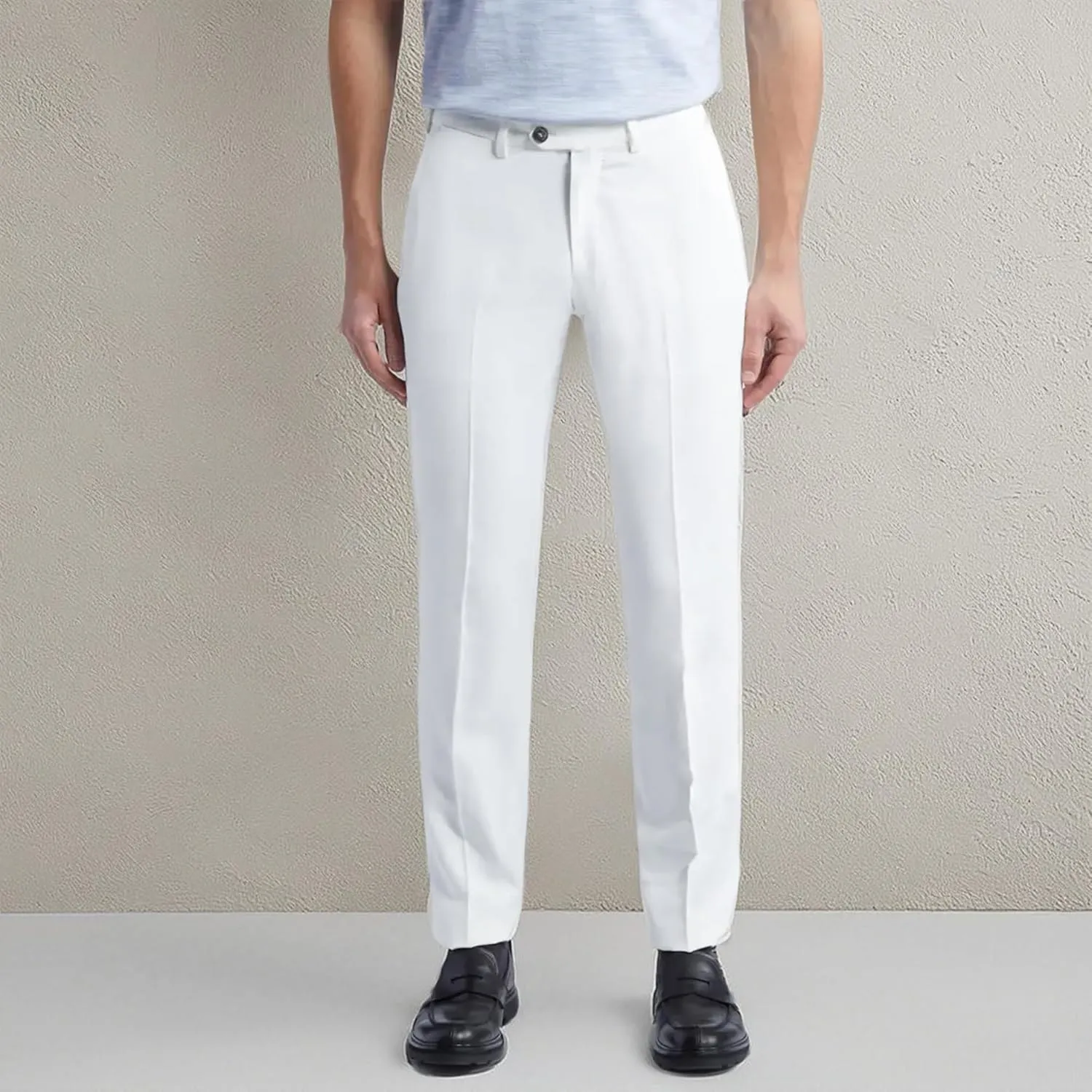 Men's Classic Fit Flat Front Dress Pants Expandable Waist Wrinkle Free Suit Pants for Men