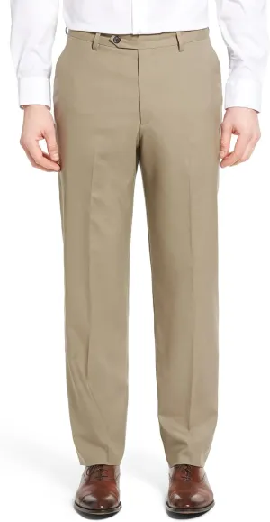 Men's Classic Fit Flat Front Dress Pants Expandable Waist Wrinkle Free Suit Pants for Men
