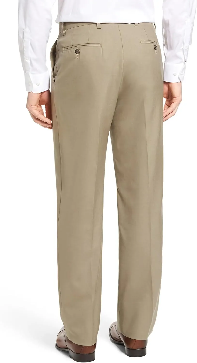 Men's Classic Fit Flat Front Dress Pants Expandable Waist Wrinkle Free Suit Pants for Men