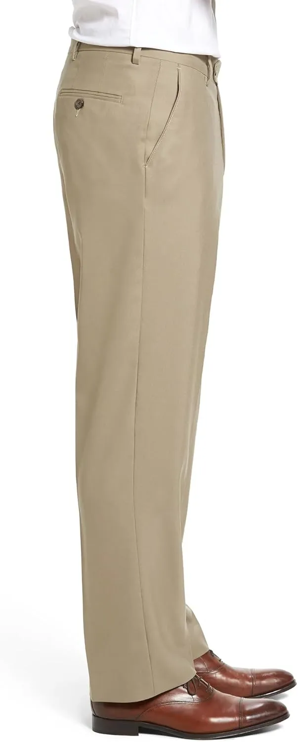 Men's Classic Fit Flat Front Dress Pants Expandable Waist Wrinkle Free Suit Pants for Men