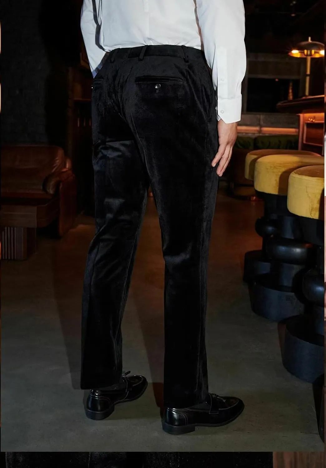 Men's Classic Fit Velvet Dress Pants Expandable Waist Flat Front Suit Pants for Men