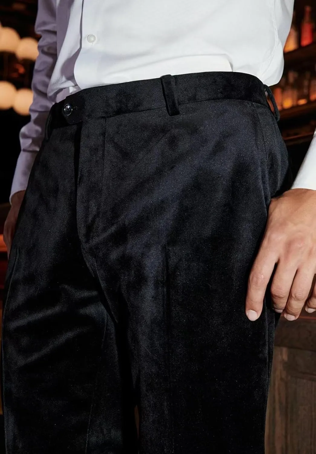 Men's Classic Fit Velvet Dress Pants Expandable Waist Flat Front Suit Pants for Men