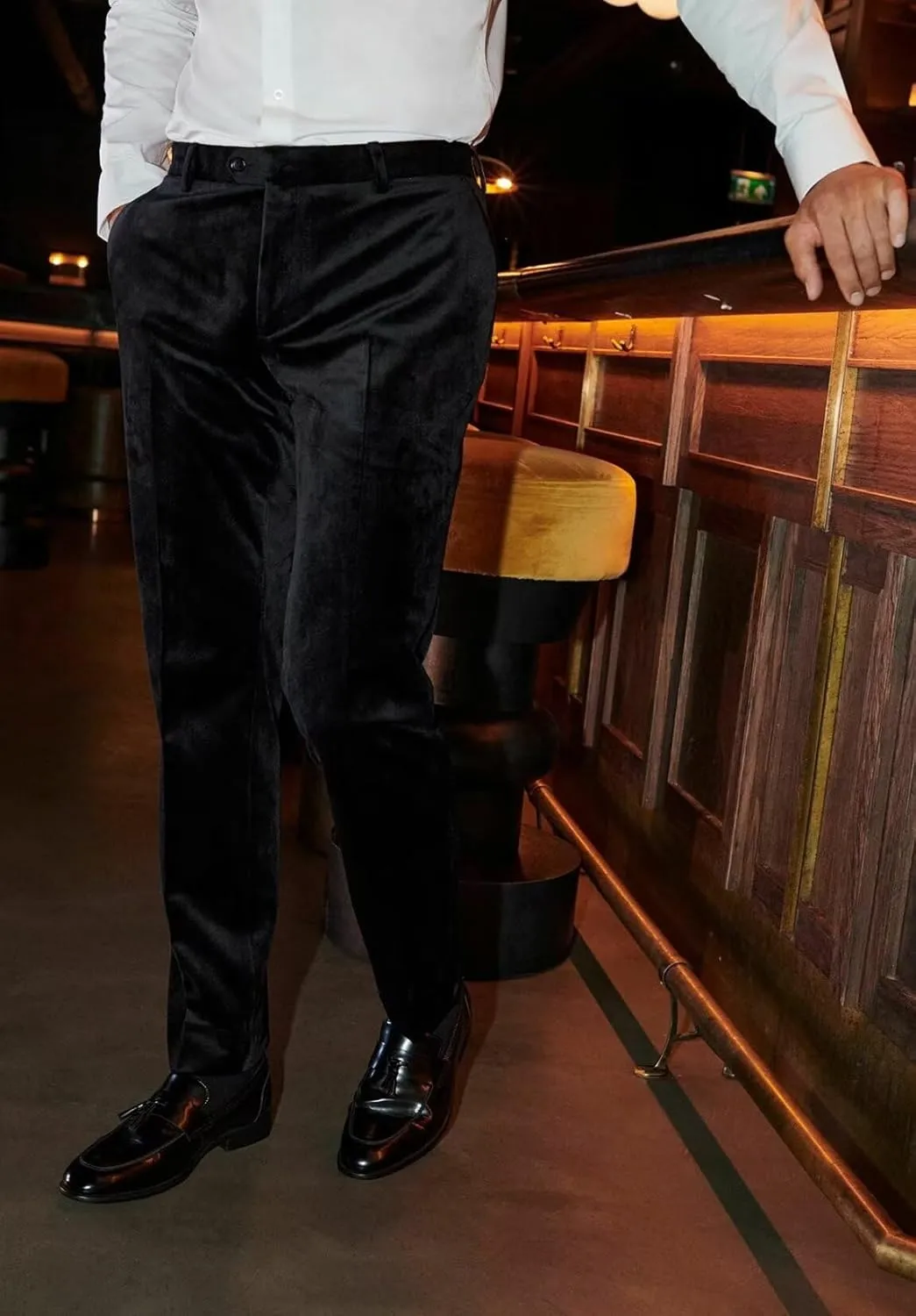Men's Classic Fit Velvet Dress Pants Expandable Waist Flat Front Suit Pants for Men