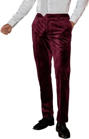 Men's Classic Fit Velvet Dress Pants Expandable Waist Flat Front Suit Pants for Men