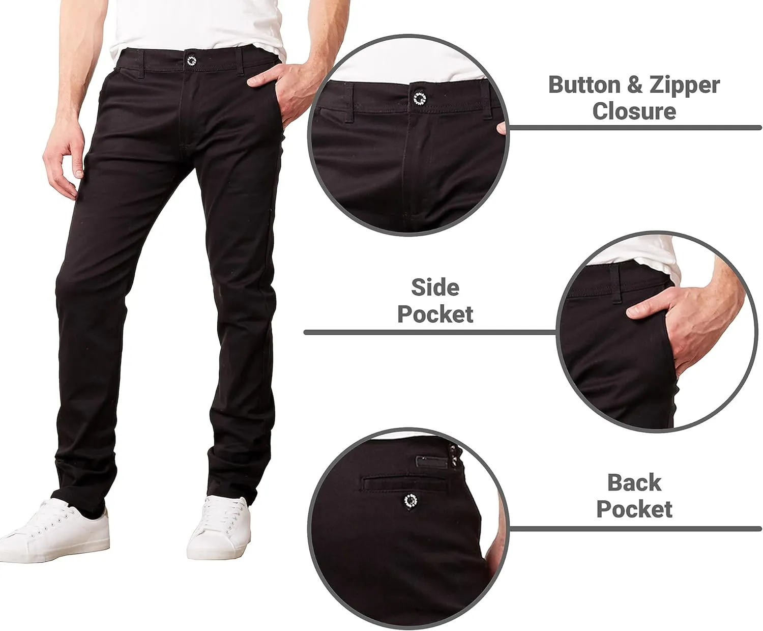 Men's Flex Stretch Slim Fit Chino Pants, Classic Rayon Blend Pants with Multi Pocket