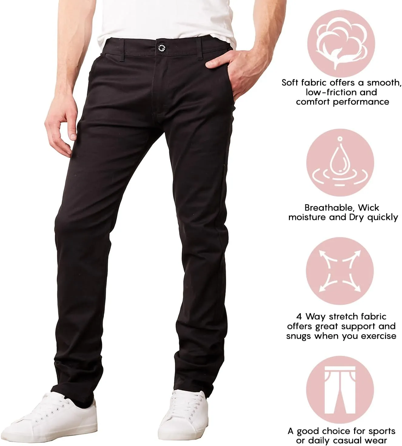 Men's Flex Stretch Slim Fit Chino Pants, Classic Rayon Blend Pants with Multi Pocket