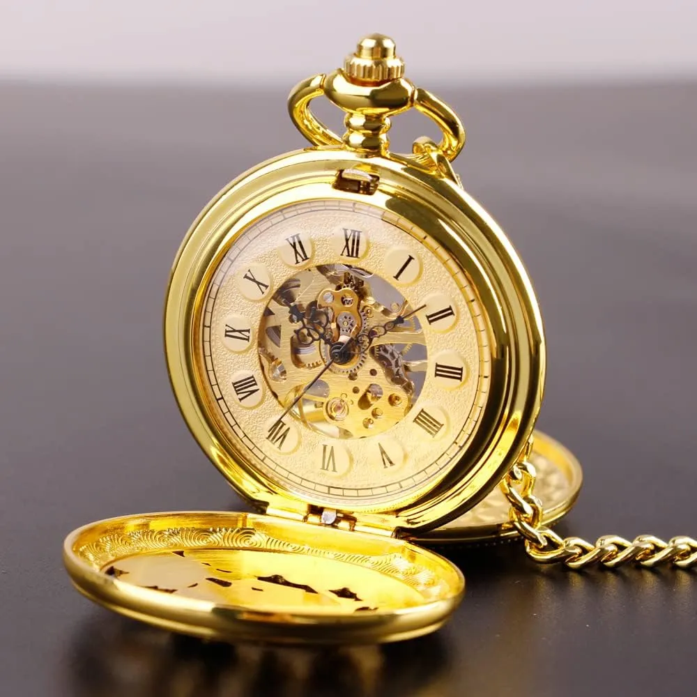 Men's Mechanical Pocket Watch, Roman Numeral Pointer Mechanical Pocket Watches for Men